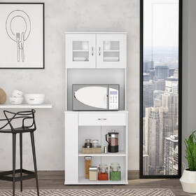 Poole Pantry Cabinet, Three Side Small Shelves, One Drawer, Double Door Cabinet, Four Adjustable Metal Legs B128P148963