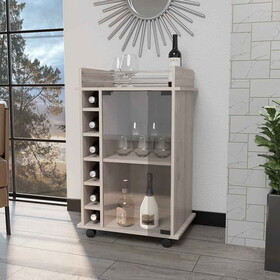 Vegas Bar Cart with 2-Tier Cabinet with Glass Door and 6 Cubbies for Liquor P-B128P176132