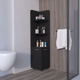 Sunriver Corner Shelf with Cabinet, 3-Tier Shelf, Metal Handles B128P203049