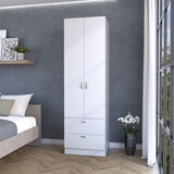 Tall Mayer Wardrobe in Melamine with Two Doors and Two Drawers B128P203059