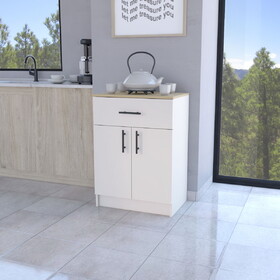 FM FURNITURE Cope kitchen Pantry in melamine with 2 doors and 1 drawer, ivory/ natural Oak B128P217895
