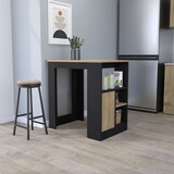 FM FURNITURE Arial Kitchen island in melamine with a door and open storage, black/natural oak