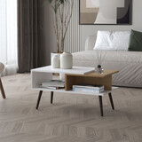 Hack Berry Coffee Table with Open Storage and Conical Legs, White + Natural Oak B128P263707