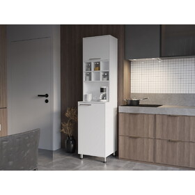 Rock Kitchen Pantry with Pneumatic Door, Open Storage, and Bottom Cabinet, White B128P263725