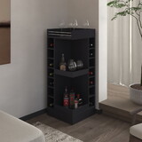FM FURNITURE Lamer Corner Bar Cabinet with Wine Rack and Open Shelf, Black