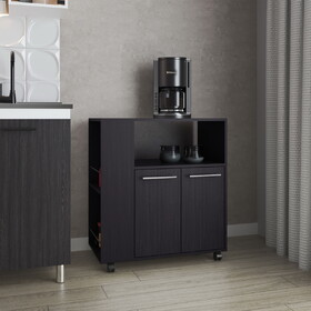 FM FURNITURE Linden Kitchen Cart with Microwave Shelf. Open Storage. and Two-Door Cabinet. Wengue B128P283298