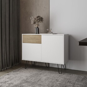 Red Rock Sideboard with Hairpin Legs, White and Natural Oak Finish B128P287516