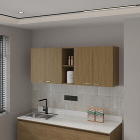 Luray Wall Cabinet kitchen in Melamine wit 4 Doors and Open Storage, Natural Oak B128P287518