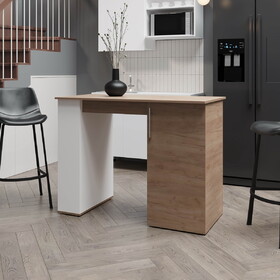 Vernon Kitchen Island with 1 Door and Open Storage, White and Natural Oak B128P287523