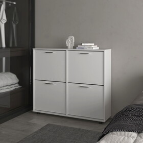 FM FURNITURE Nutrioso Tilt-Out Shoe Storage Cabinet with Multiple Compartments and Modern Desig, White B128P301380