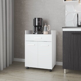 FM FURNITURE Burnside Kitchen Cart with 2 Doors and 1 Drawer, White B128P301404