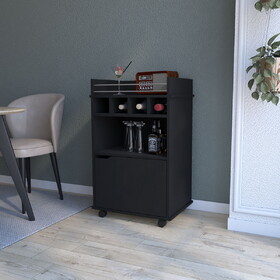 FM FURNITURE Crozier Bart Cart, with 1 shelf, 1 door and four built-in wine rack,black B128P321057
