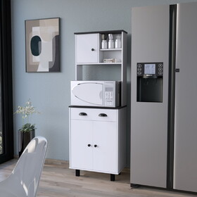 FM FURNITURE Tacna Kitchen Pantry with ample storage, 2 open shelves, 1 drawer, 1 cabinet, 2 shelves, White+wengue B128P321059