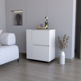 FM FURNITURE Logan Bar Cart with Two Cabinets and Open Shelves, White B128P321070
