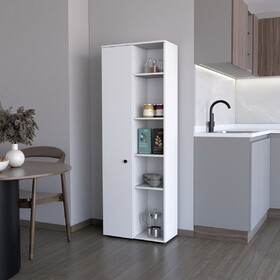 FM FURNITURE Harman Multistorage Kitchen Pantry with 1 door and 5 open shelves, White B128P321072