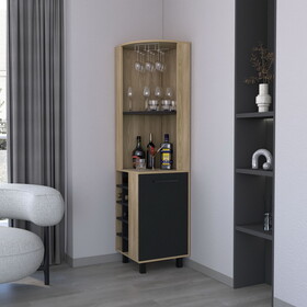 Leah corner bar cabinet in melamine, glass holder, wine and wine rack. B128S00007