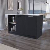 Mercury Kitchen Island with spacious Countertop, Double Door Cabinets, and 2 Open Storage Shelves B128S00036