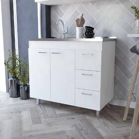 Darien Base Cabinet, Double Door Cabinet, Three Drawers, Four Legs B128S00040