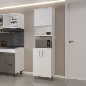 Kayenta Kitchen Pantry with 2 Pneumatic Door, Open Storage, and Bottom Cabinet, White B128S00043