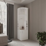FM FURNITURE Page Corner Bar Cabinet with Wine Storage and Glass Rack. White B128S00047