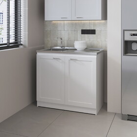 FM FURNITURE Haivana Utility Sink Base Cabinet with Double Doors and Interior Shelf, White B128S00053
