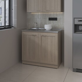Haivana Utility Sink Base Cabinet with Double Doors and Interior Shelf, White Oak B128S00057