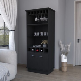 FM FURNITURE Sophia Bar Cabinet with Glassware Rack and Five Bottle Racks, Black B128S00067