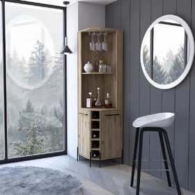 Reese Corner Bar Cabinet, Two Shelves, Double Door Cabinet, Five Built-in Wine Rack, Four Interior Shelves B128S00157