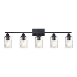 5-Light Bathroom Lighting Fixtures over Mirror 40 inches Length, Contemporary Black Vanity Light Industrial Wall Lamp with Clear Hammered Glass Shade B130P148032