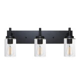 Vanity Bathroom Light Fixture Black 3 Lights Rustic Wall Sconce Lighting with Clear Glass Shade B130P148041