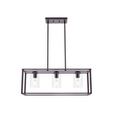Contemporary Chandeliers Black 3 Light Modern Dining Room Lighting Fixtures Hanging, Kitchen Island Cage Linear Pendant Lights Farmhouse Flush Mount Ceiling Light with Glass Shade B130P148045