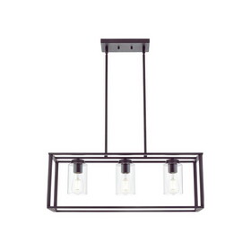 Contemporary Chandeliers Black 3 Light Modern Dining Room Lighting Fixtures Hanging, Kitchen Island Cage Linear Pendant Lights Farmhouse Flush Mount Ceiling Light with Glass Shade B130P148045