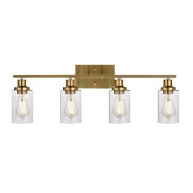 Brushed Gold Vanity Lights Wall Sconce 4-Light, Bathroom Light Fixtures with Clear Glass Shade Wall Lights B130P148049