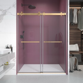 56" - 60" W x 76" H Double Sliding Frameless Shower Door with 3/8 inch (10mm) Clear Glass in Brushed Gold P-B133P156462
