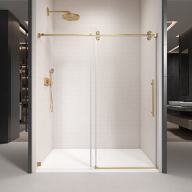 56" - 60" W x 76" H Single Sliding Frameless Shower Door with 3/8 inch (10mm) Clear Glass in Brushed Gold P-B133P156510