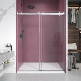 72" - 76" W x 76" H Double Sliding Frameless Shower Door with 3/8 inch (10mm) Clear Glass in Brushed Nickel