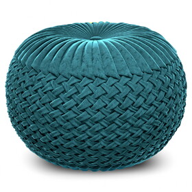 Grafton - Velvet Round Pouf - Teal B136P159291