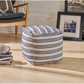 Lani Handcrafted Fabric Pouf, Natural with Black B181P162845