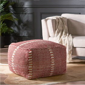 Morro Bay Handcrafted Water resistant Pouf, Orange and Red Multi B181P162853