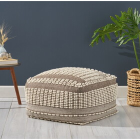 Rustic Wool and Cotton Large Pouf, Brown B181P162857