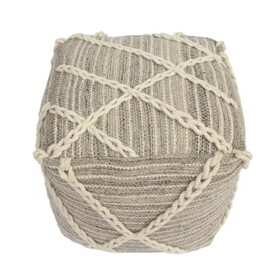 Rope Square Pouf, Gray and Ivory B181P162888