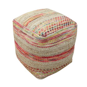 Western Handcrafted Fabric Pouf, Natural/Multi Colored B181P162844