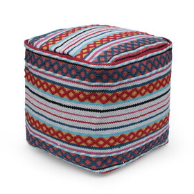 Hamlet Square Pouf, White, Yellow and Multi Red B181P162892