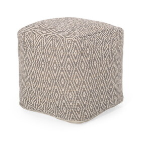 Amuleto Hand Crafted Cotton Pouf, Beige and Yellow B181P162867