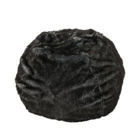 Cat 3 foot Rounded Faux Fur Bean Bag, Black with White Streaks B181P163046