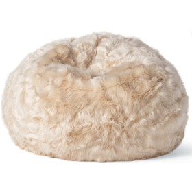Cat 3 foot Rounded Shag Fur Bean Bag, White and Beige B181P163047