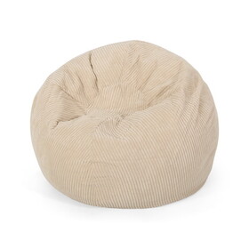 Zarate 3 Foot Corduroy Rounded Bean Bag, Ivory B181P163074
