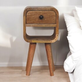 Solid Wood Extra Mini Oak-ish Curve Lower Bedside, 1 Drawer, 1 Open Slot, Nordic Legs, Brown B182P279176