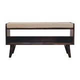 Solid Wood California Walnut Bench with Mud Linen Seat Pad B182P279196