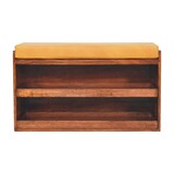 Solid Wood Buffalo Hide Pull out Honey Caramel Shoe Storage Bench B182P279203